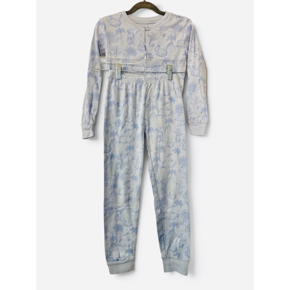 Janie and Jack Girls Size 7 Blue Bunny Floral Toile 2PC Pajama Set Cottagecore